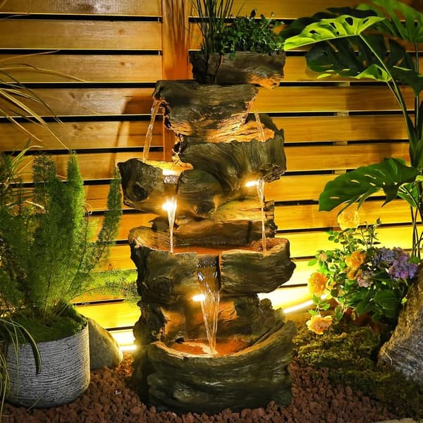 Large 5-Tier Outdoor Garden Water Fountain with LED Lights