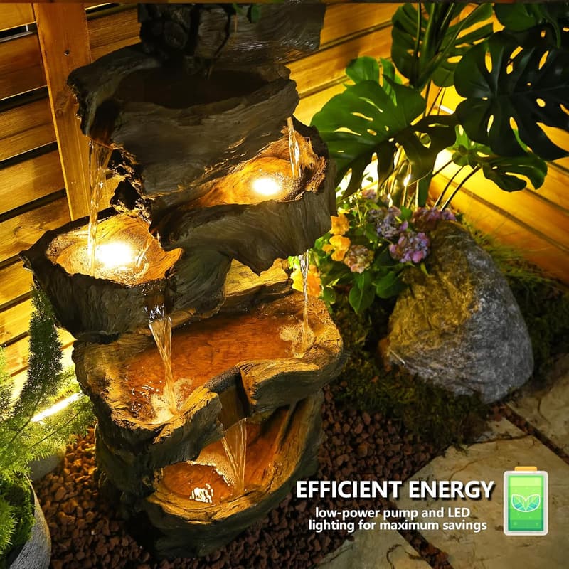 Large 5-Tier Outdoor Garden Water Fountain with LED Lights