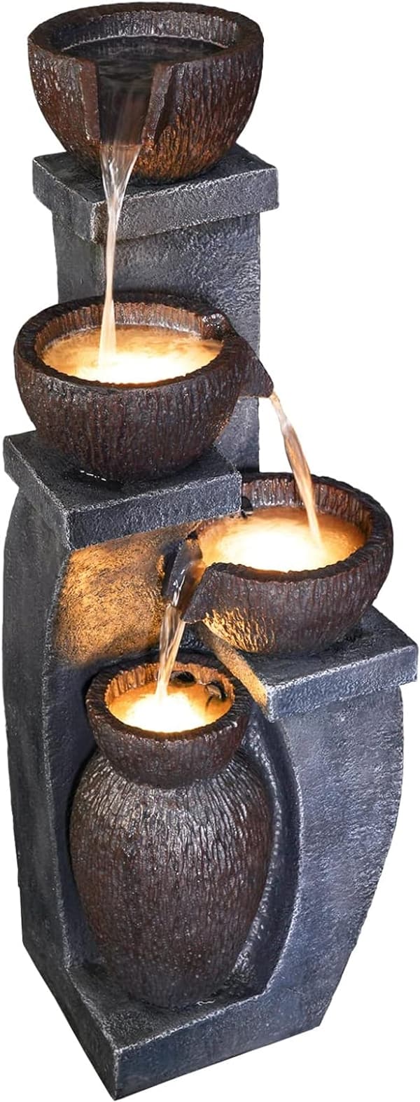 Outdoor Modern Garden Fountain with LED Light - 37.4” H