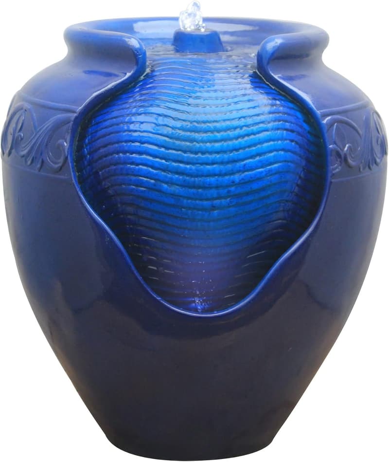 Zen Outdoor Water Fountain with LED Lights - 16.93