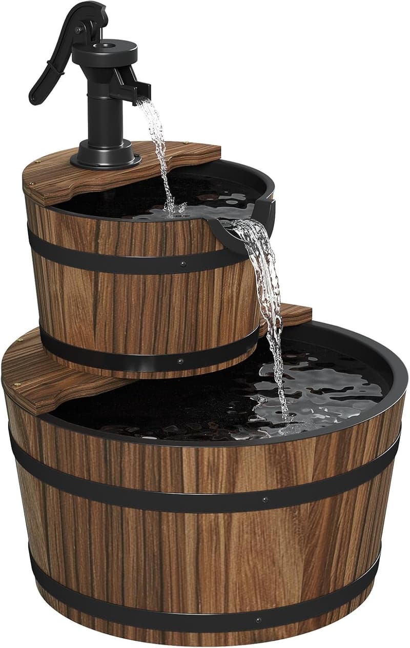 Rustic 2-Tier Outdoor Water Fountain with Electric Pump
