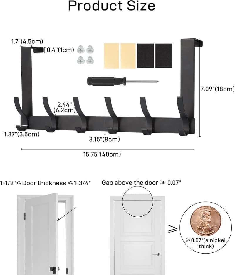 Over-the-Door Coat Rack with 12 Hooks for Bathroom