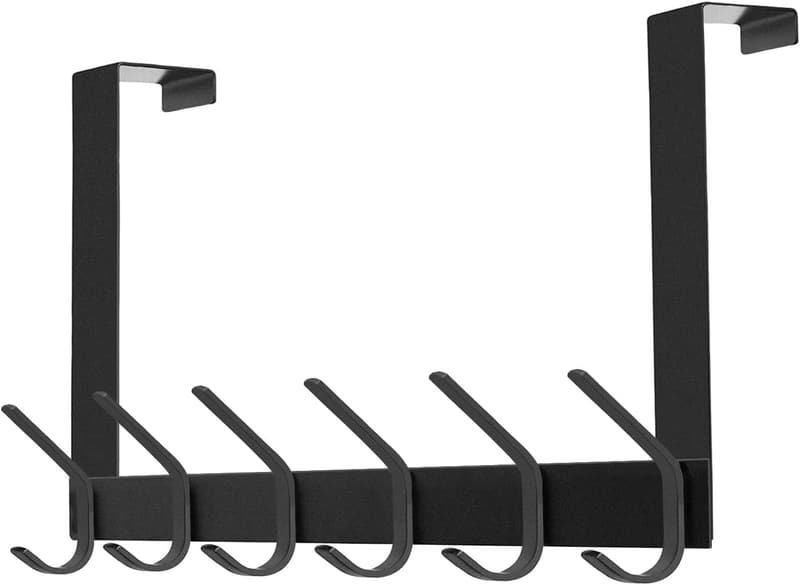 Heavy-Duty Over Door Hook Rack with 12 Hooks - Matte Black