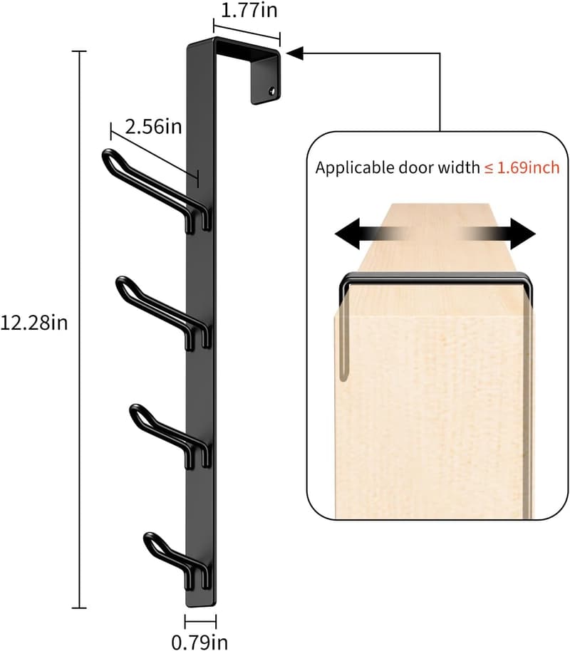 Over-the-Door Hooks for Towels & Clothes – 2 Pack, Black