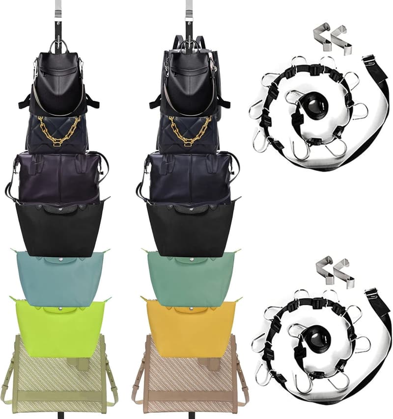 Over-Door Handbag Organizer Rack - Holds 20 Bags (2 pcs)