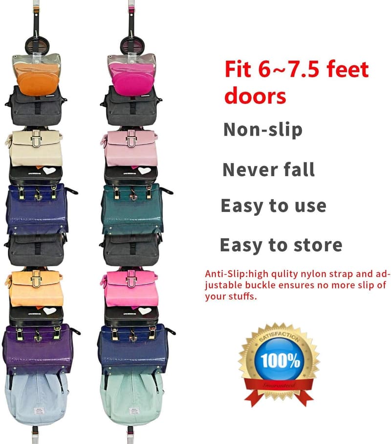 Over-Door Handbag Organizer Rack - Holds 20 Bags (2 pcs)