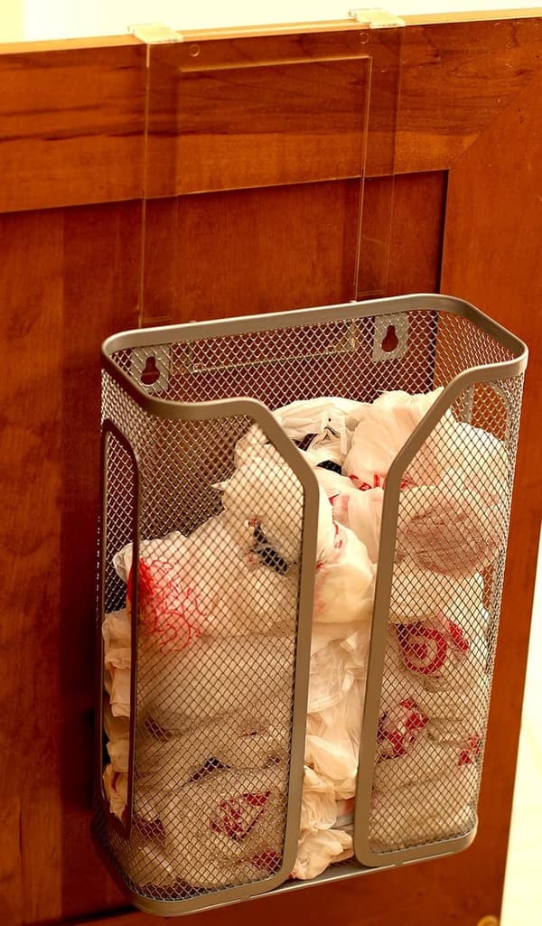 Over-the-Cabinet Grocery Bag Holder - Silver
