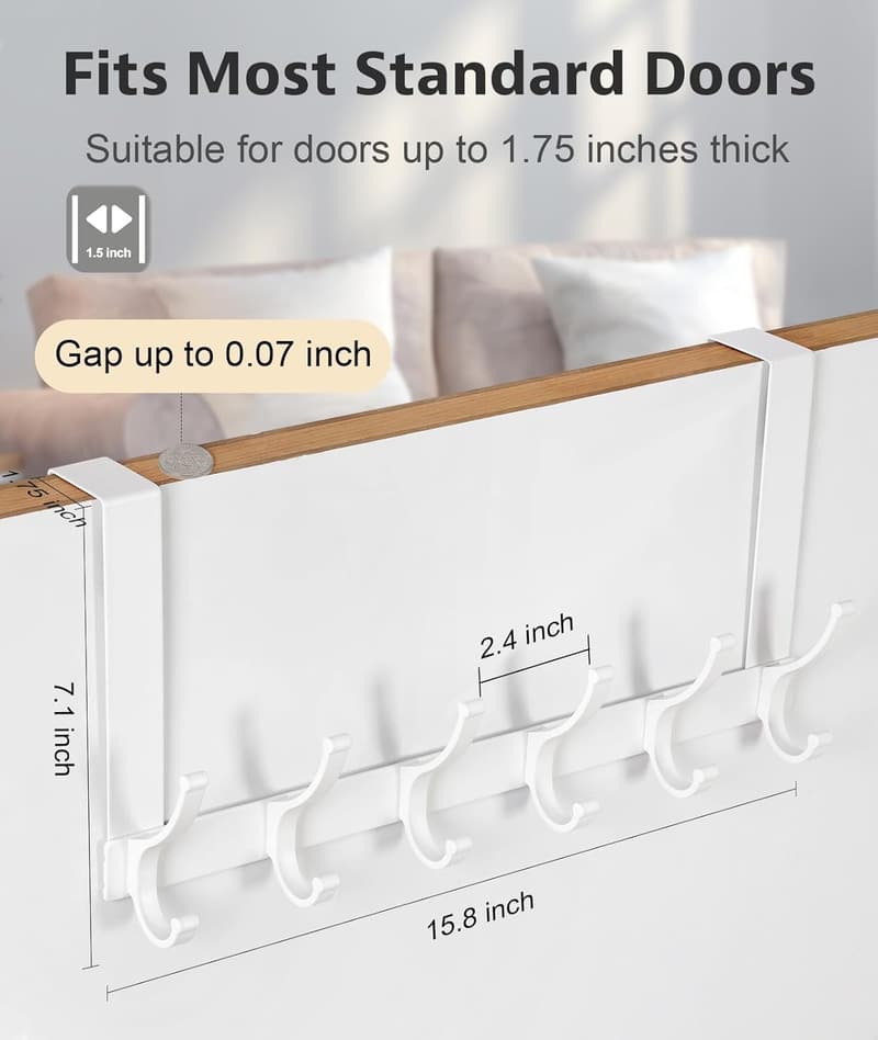 Over-the-Door Hooks for Towel and Coat Storage (White)