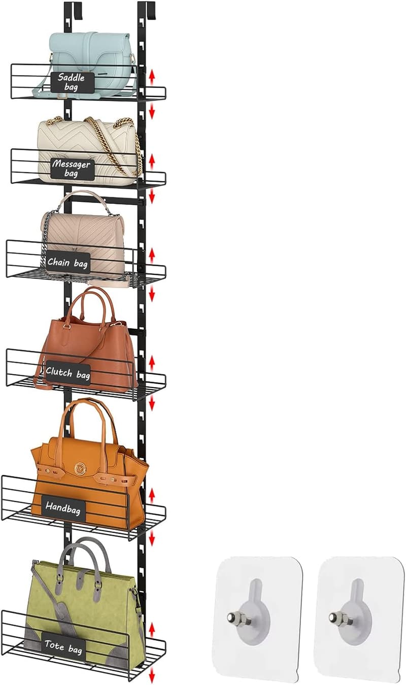 Over-the-Door Handbag Organizer Rack with Name Plate
