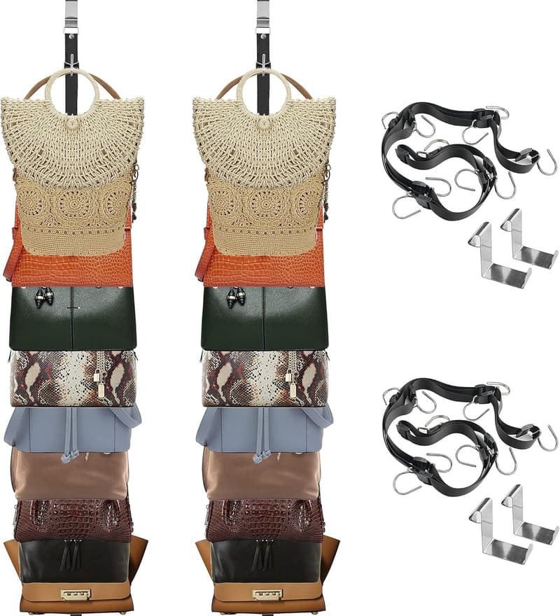 Hanging Purse Organizer for Closet Doors - Set of 2 Black