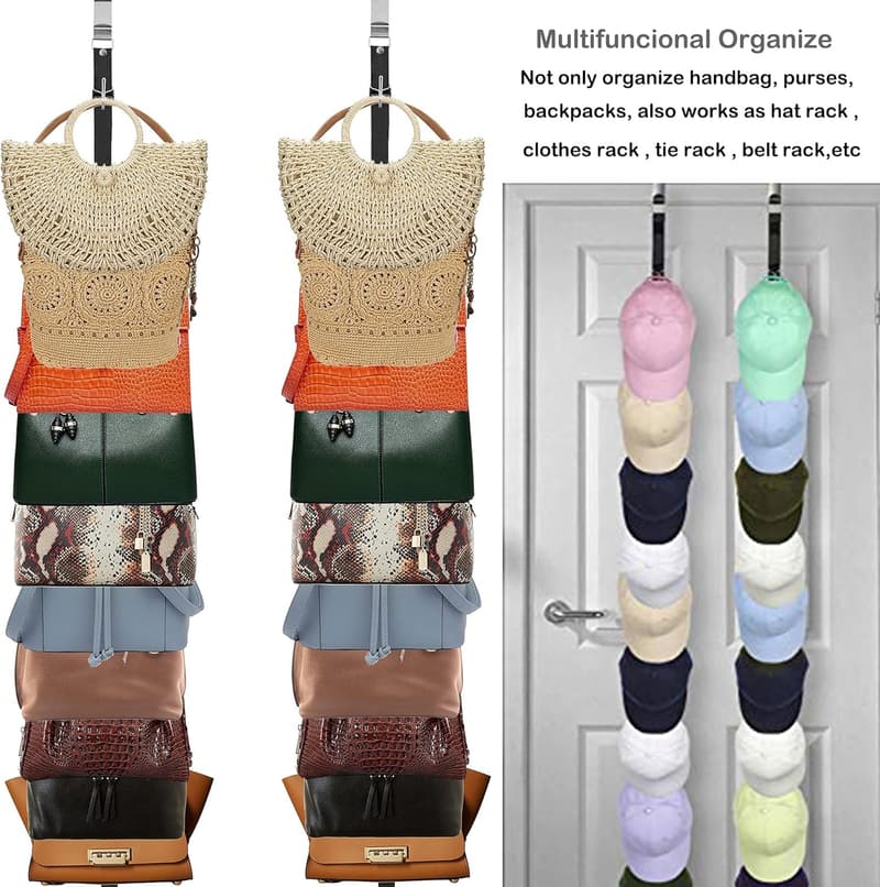 Hanging Purse Organizer for Closet Doors - Set of 2 Black