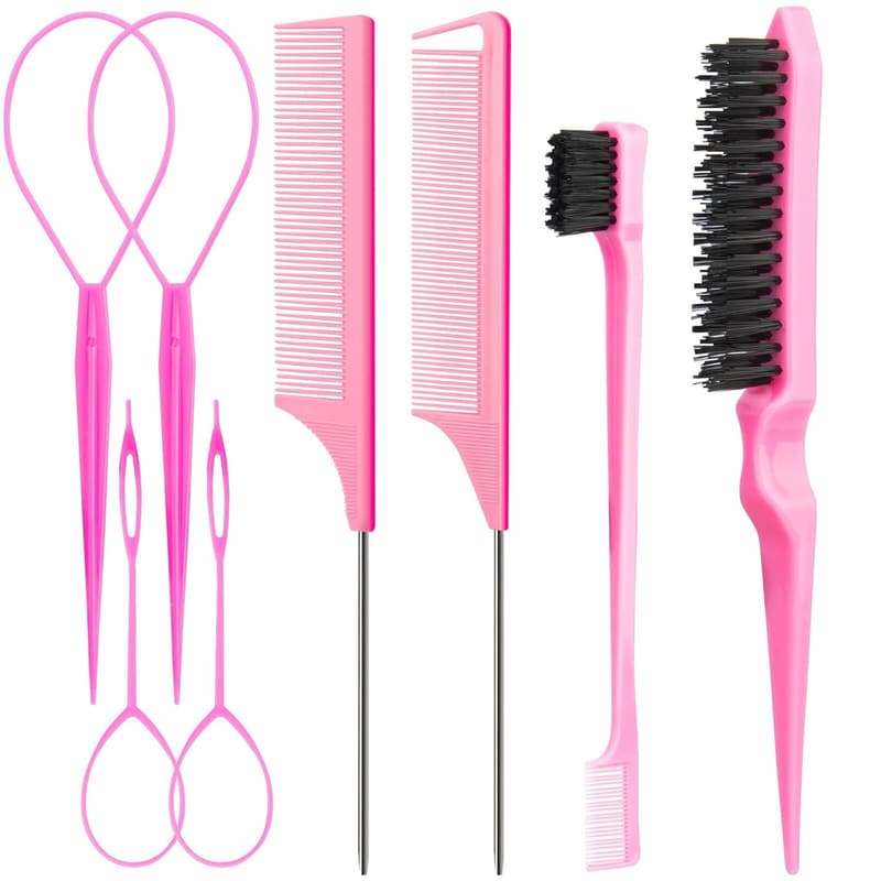 Hair Styling Combs Set for Women - 8-Piece Pink Collection