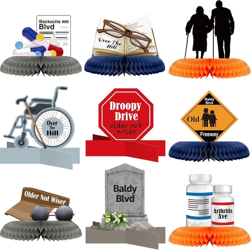 Over the Hill Birthday Centerpieces - 9 Pcs Honeycomb Decor