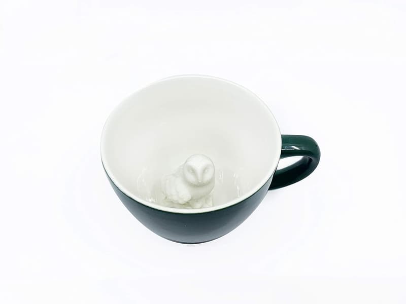 Emerald Green Owl Ceramic Cup with Hidden 3D Animal