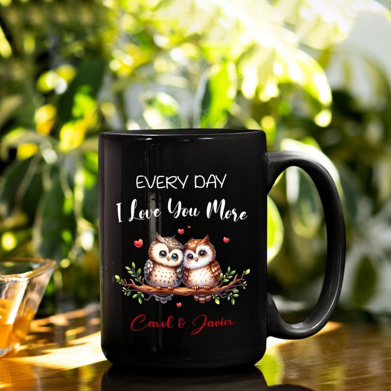 Personalized Owl Coffee Mug for Couples' Anniversary Gift