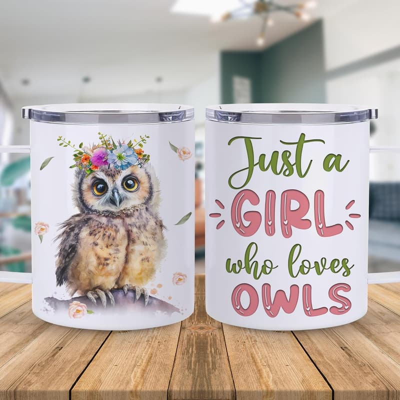 Owl Coffee Mug for Women - Stainless Steel 12oz Gift