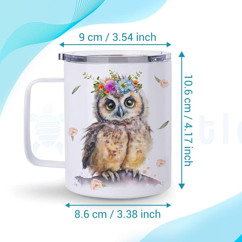 Owl Coffee Mug for Women - Stainless Steel 12oz Gift