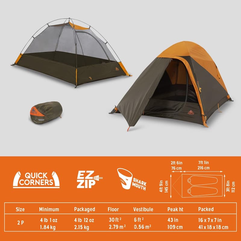 Kelty Grand Mesa 2P Backpacking Tent - 3-Season, Lightweight Shelter