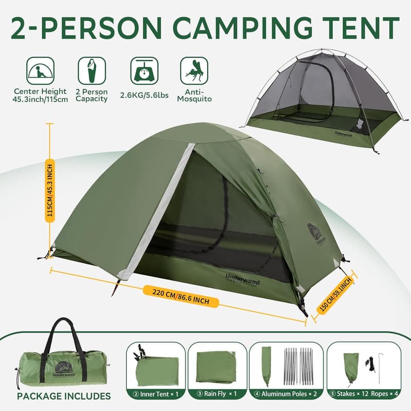 Ultralight Waterproof 3-Season Camping Tent for Backpacking