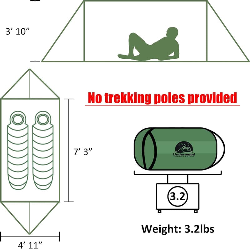 Ultralight 2-Person Waterproof Trekking Pole Tent