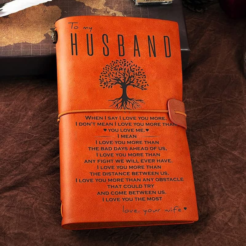 Engraved Leather Journal for Husband - Romantic Gift Idea