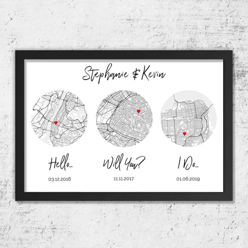Personalized Map Art Print for Couples' Anniversary Gift