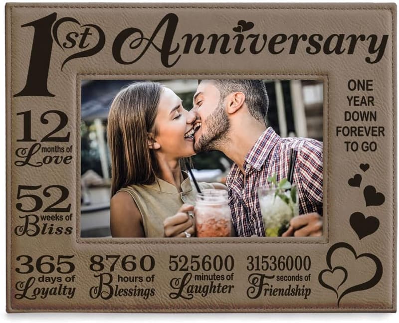 First Anniversary Engraved Leather Picture Frame for Couples