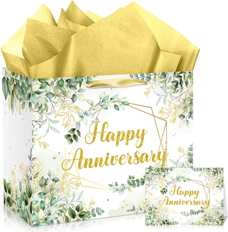 Sage Green Anniversary Gift Bag with Tissue & Card