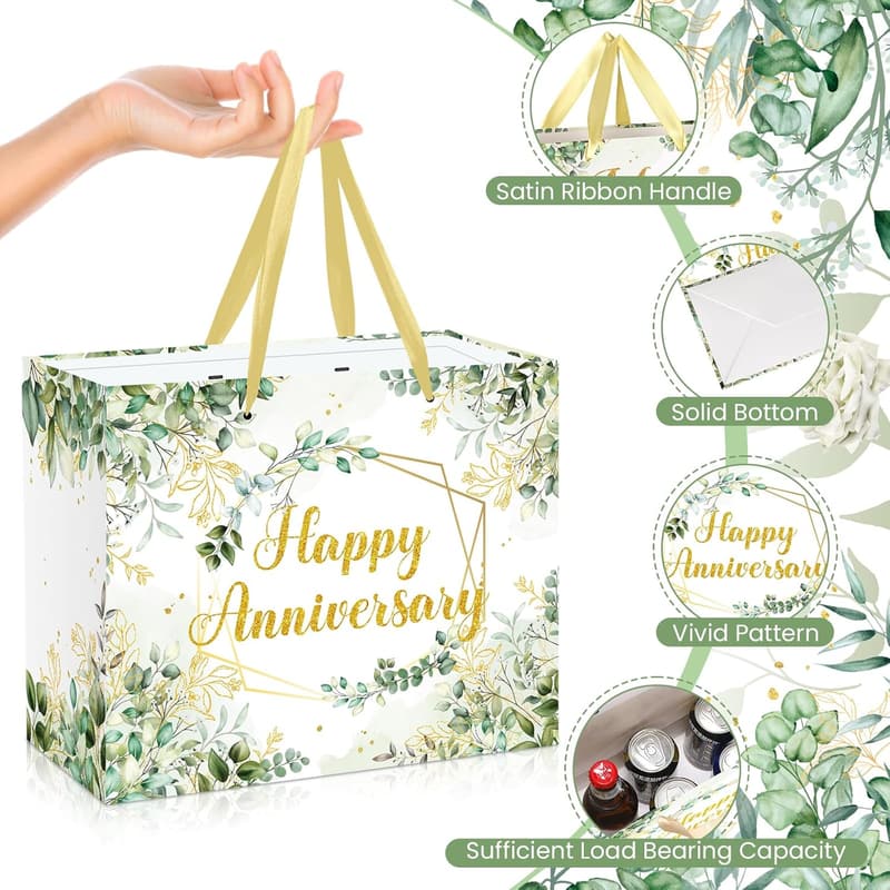 Sage Green Anniversary Gift Bag with Tissue & Card