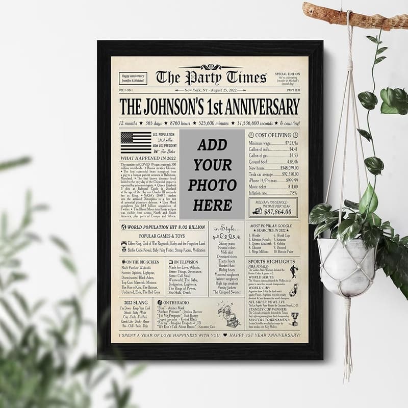 First Anniversary Personalized Framed Canvas Poster
