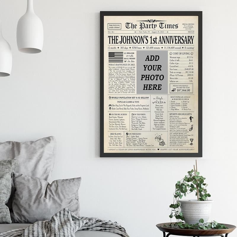First Anniversary Personalized Framed Canvas Poster