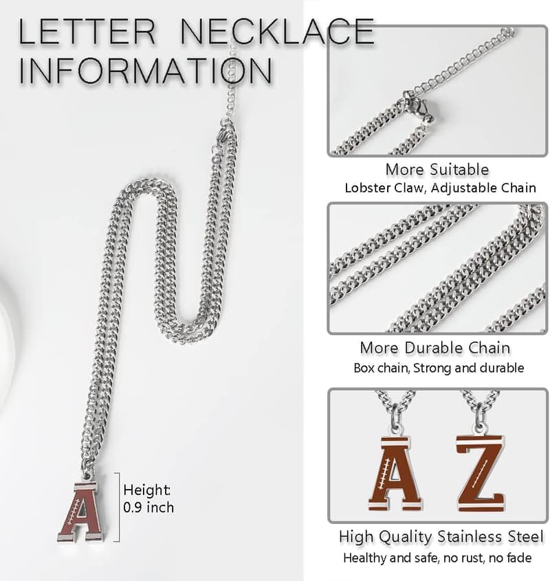 Men's Football Letter Necklace - Stainless Steel Charm Pendant
