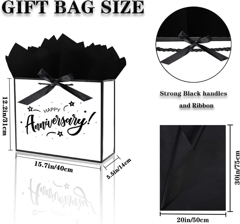 Happy Anniversary Gift Bag Set with Ribbon and Tissue Paper