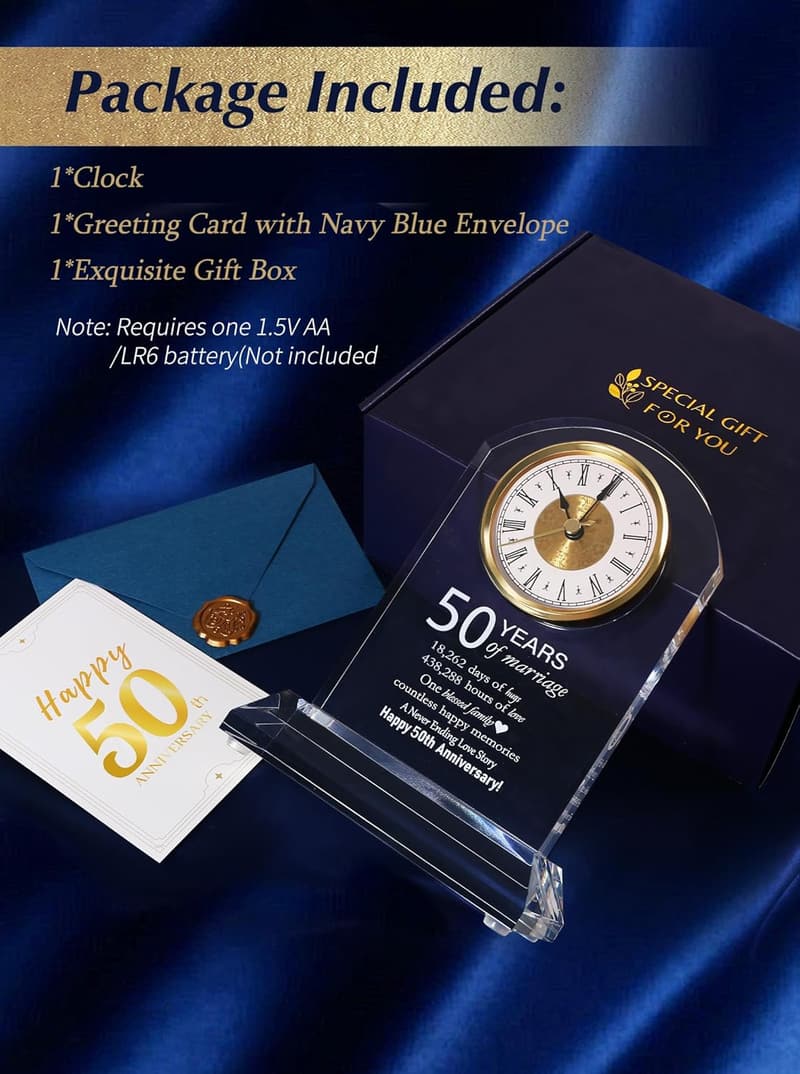 50th Anniversary Clock for Couples - Golden 50 Years