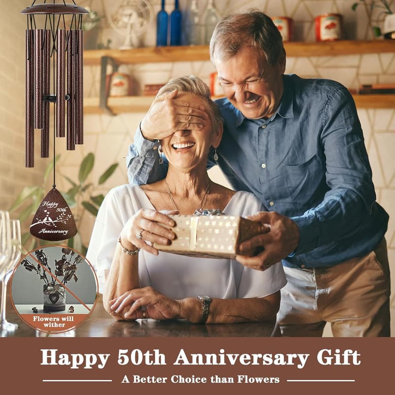 50th Anniversary Golden Wind Chime Gift for Couples