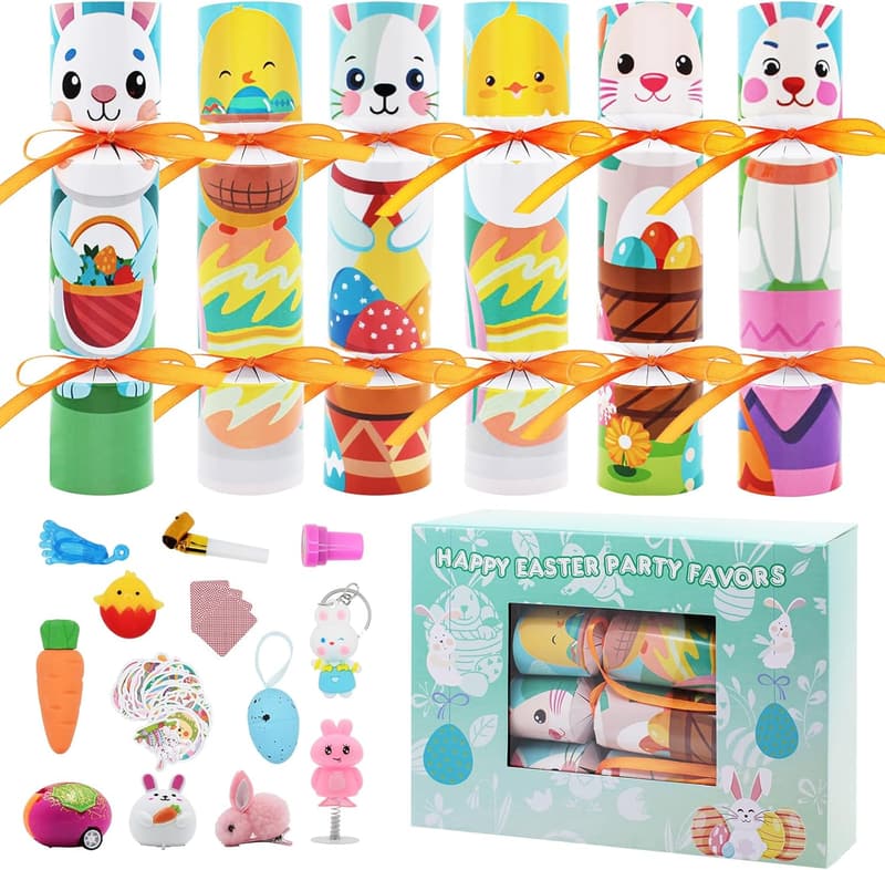 Easter Party Favor Set: 12PCS Non-Snap Crackers for Kids