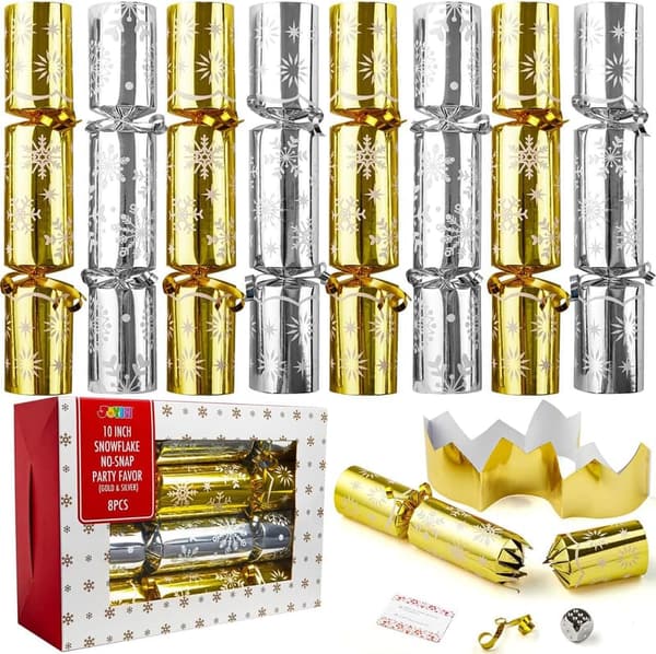 Christmas Table Favor Set – 8 Pack Gold & Silver Snowflake Design