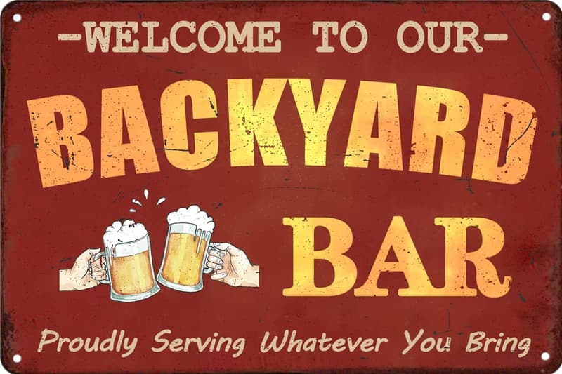 Outdoor Patio Bar Metal Tin Sign - 8x12 Inch Decor