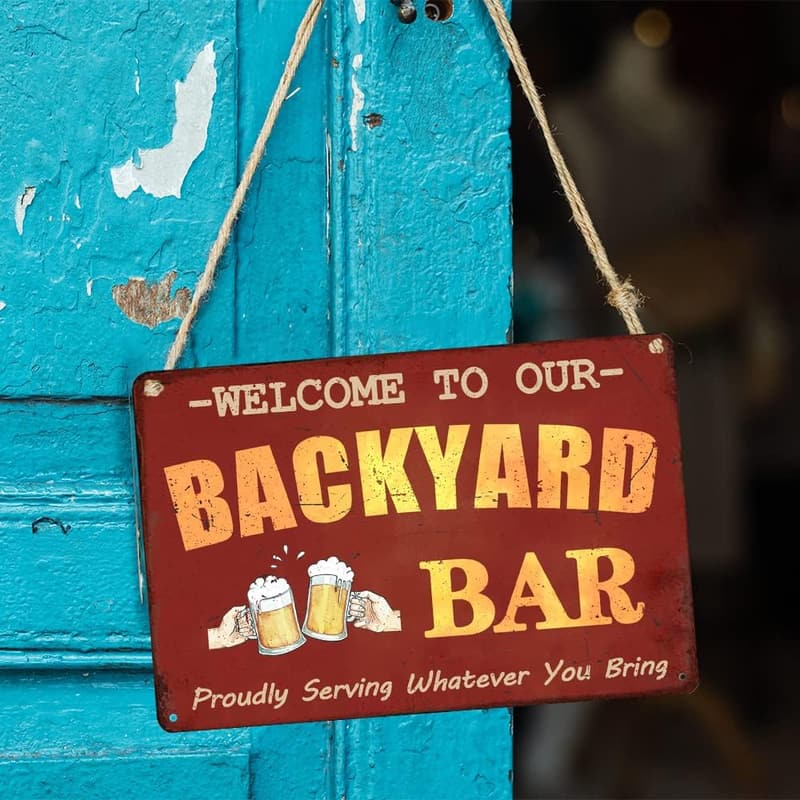 Outdoor Patio Bar Metal Tin Sign - 8x12 Inch Decor