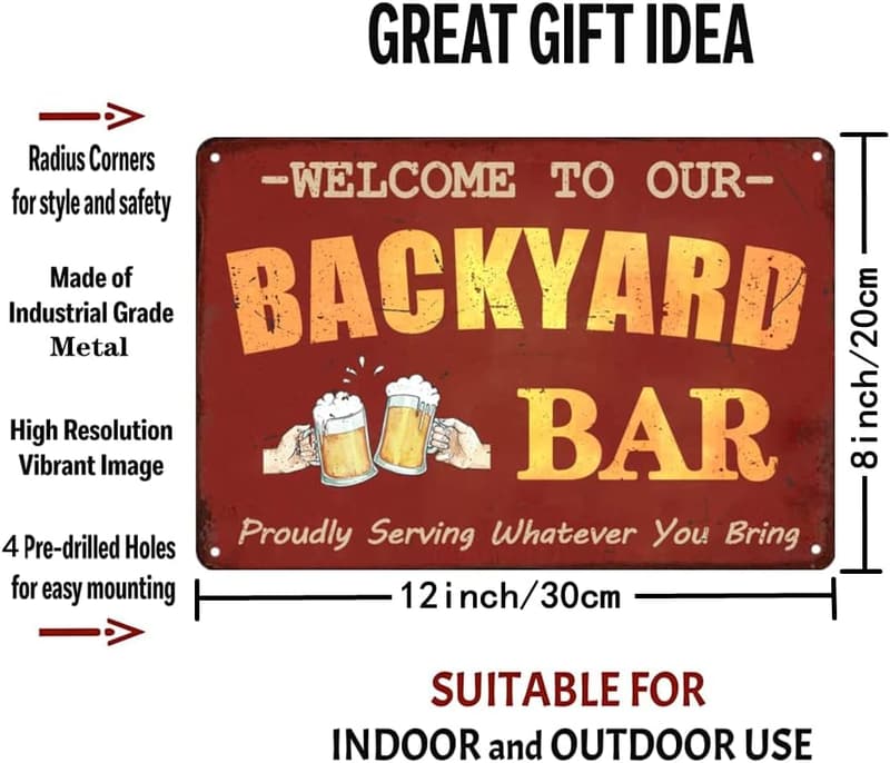 Outdoor Patio Bar Metal Tin Sign - 8x12 Inch Decor