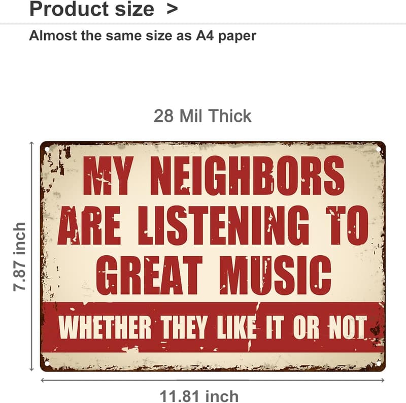 Funny Music Metal Sign - Wall Decor for Home Bar or Man Cave