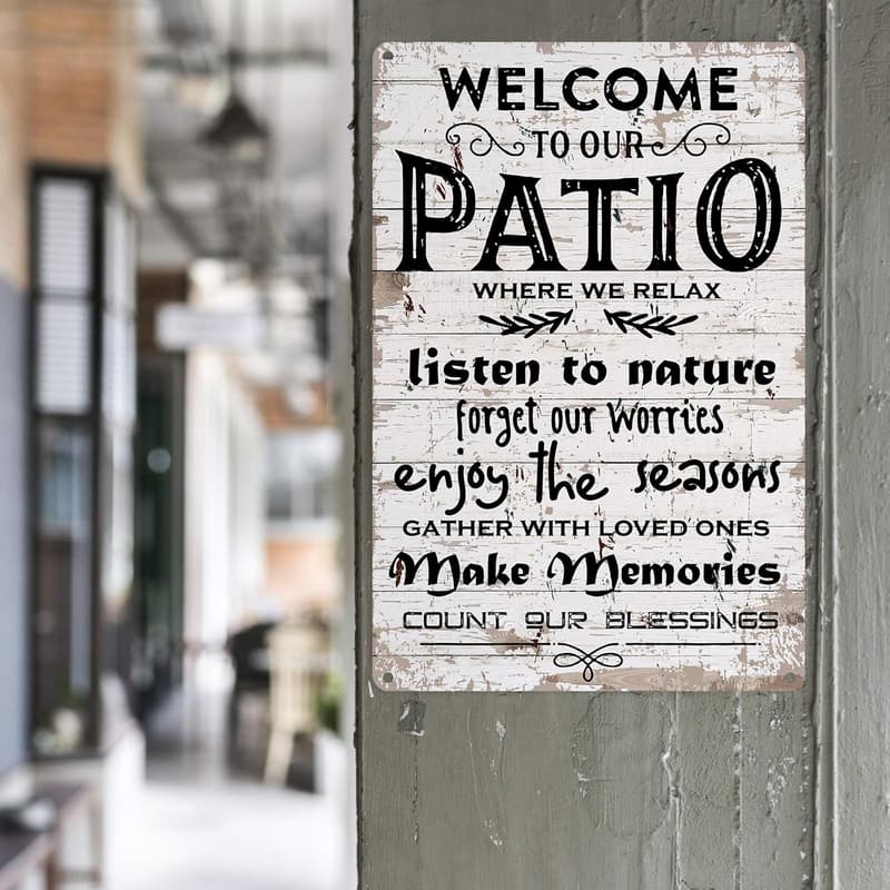 Welcome to Our Patio Vintage Metal Wall Sign - 8x12 Inch Decor