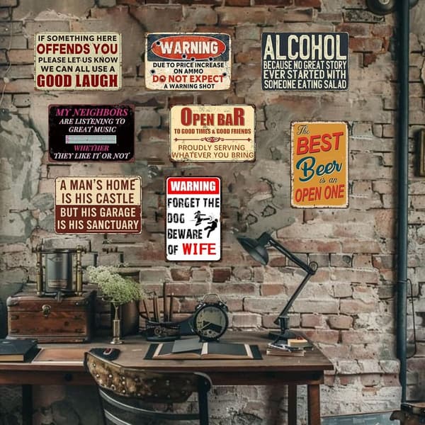 Funny Vintage Metal Bar Sign for Men's Man Cave Decor, 8x12 Inch