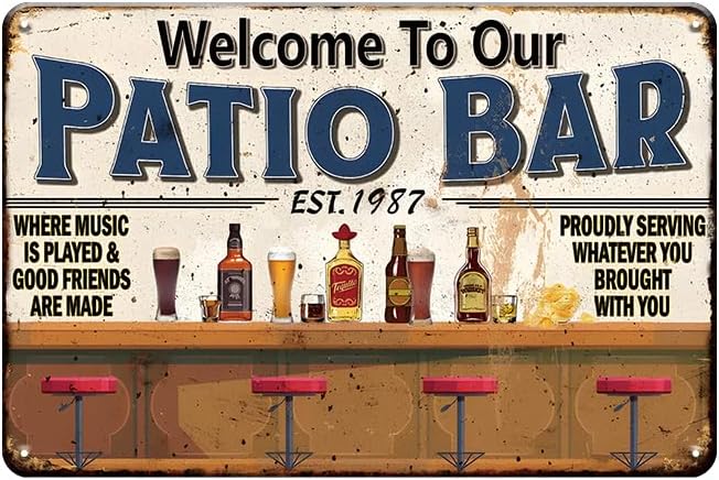 Outdoor Patio Bar Sign - Metal Tin Decor 8x12 Inch