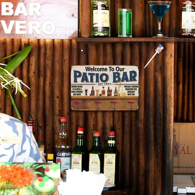 Outdoor Patio Bar Sign - Metal Tin Decor 8x12 Inch
