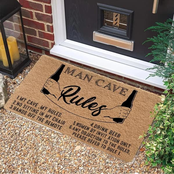 Man Cave Rules Funny Welcome Mat - 17x30 Inch