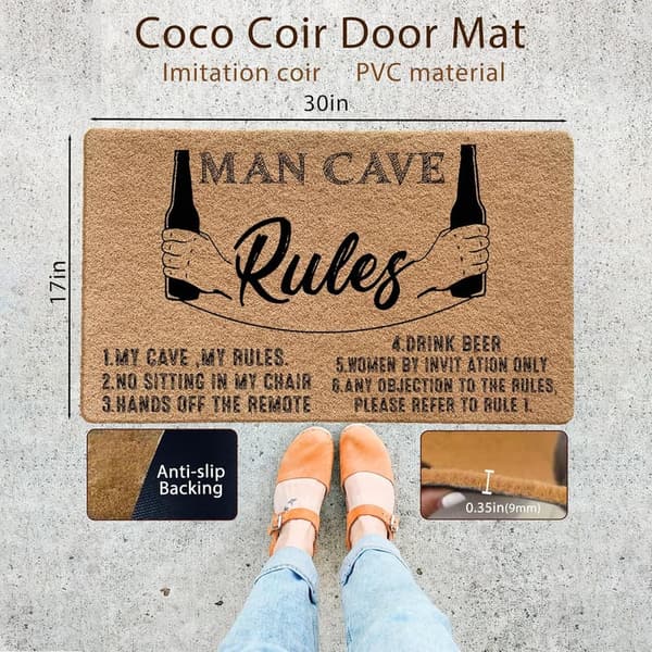 Man Cave Rules Funny Welcome Mat - 17x30 Inch