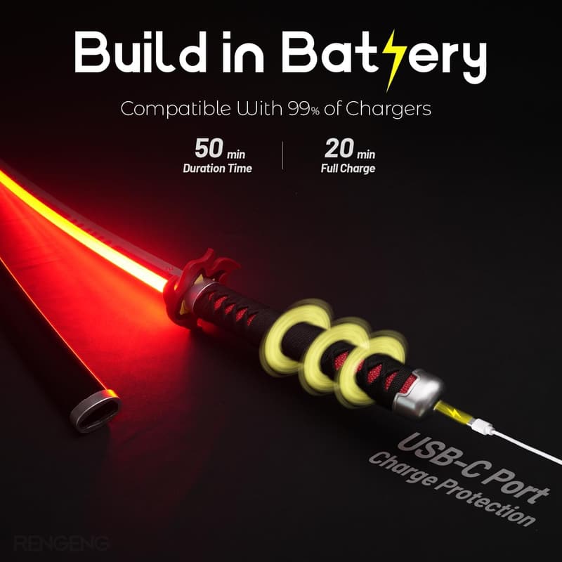 Light Up Anime Sword Replica – 40 Inch Rechargeable with Stand