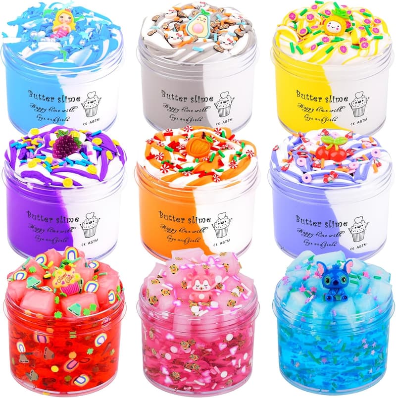 Slime Kit for Kids - 9 Pack with Butter & Crunchy Jelly Slimes