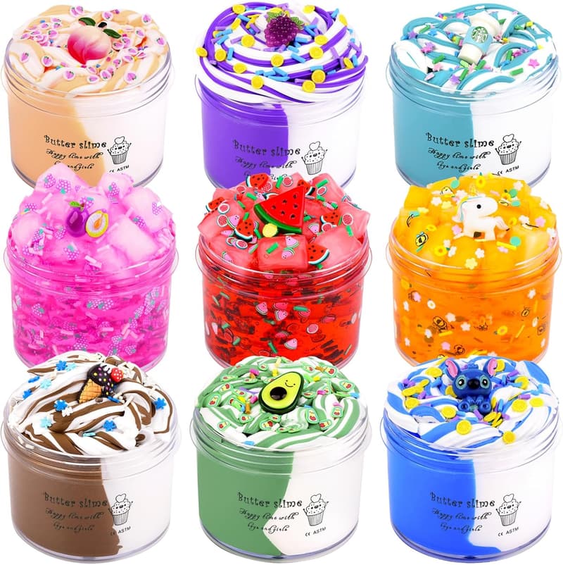 Slime Kit Party Favor - 9 Pack Jelly Cube & Butter Slime